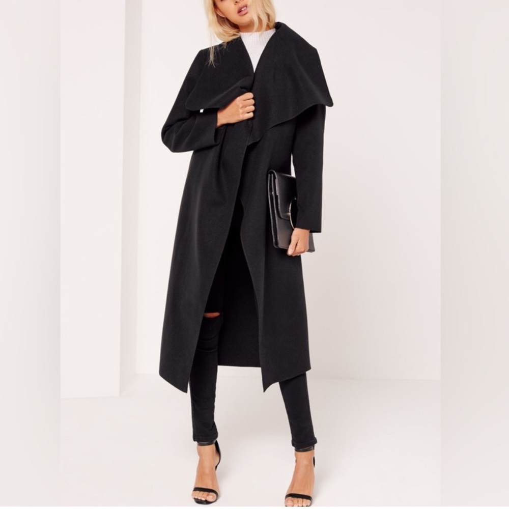 Missguided Black Draped Long Wool Coat